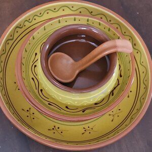 Salsa bowl with plates and spoon made in Portugal